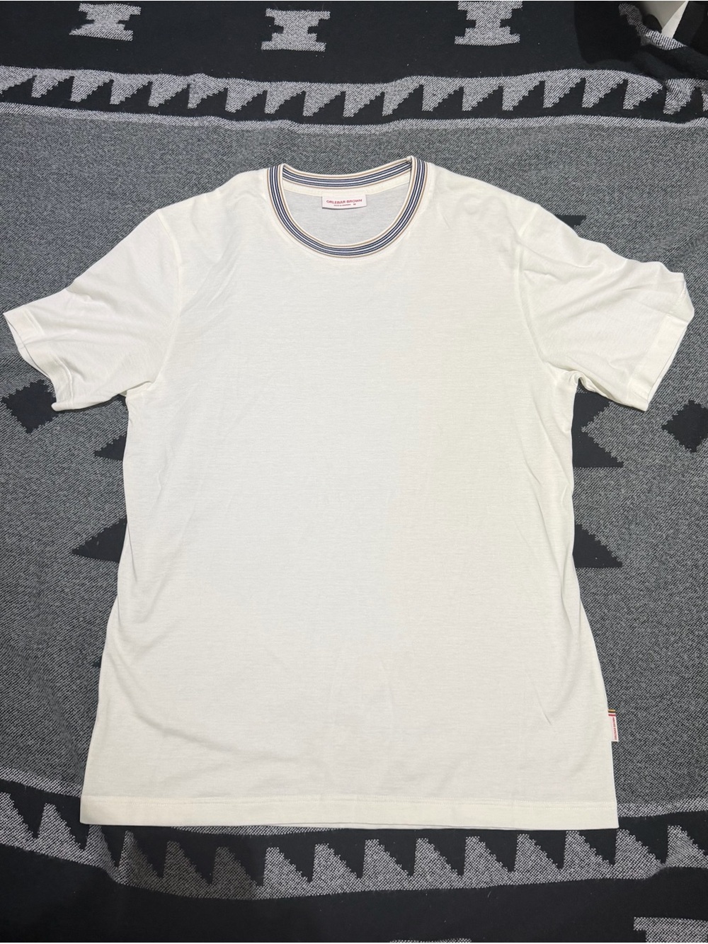 Orlebar Brown White Crewneck T‑Shirt with Striped Ribbed Collar size m